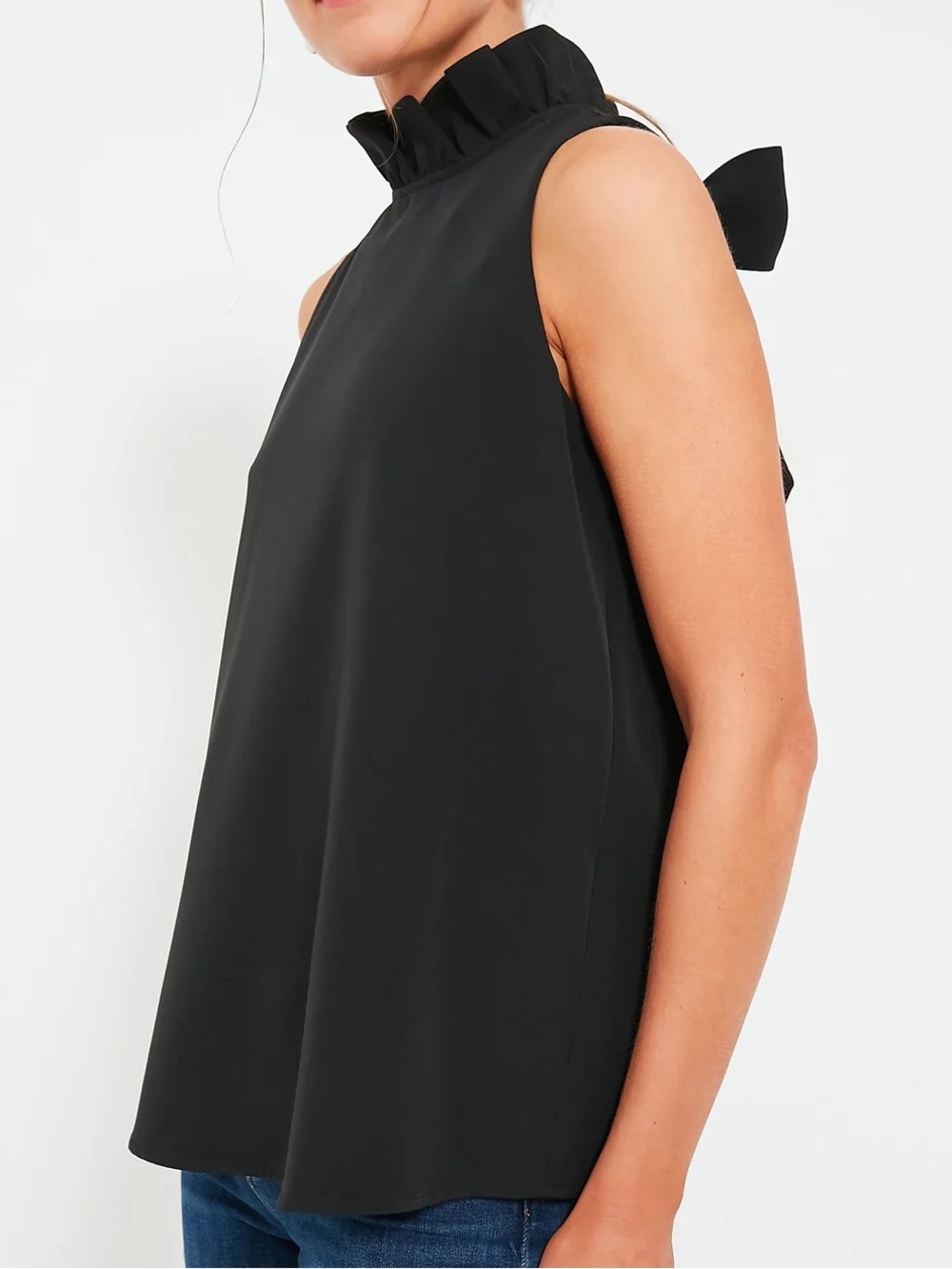 Mud Pie Sleeveless Ruffle-Neck Bow-Back High-Low Top Black Small